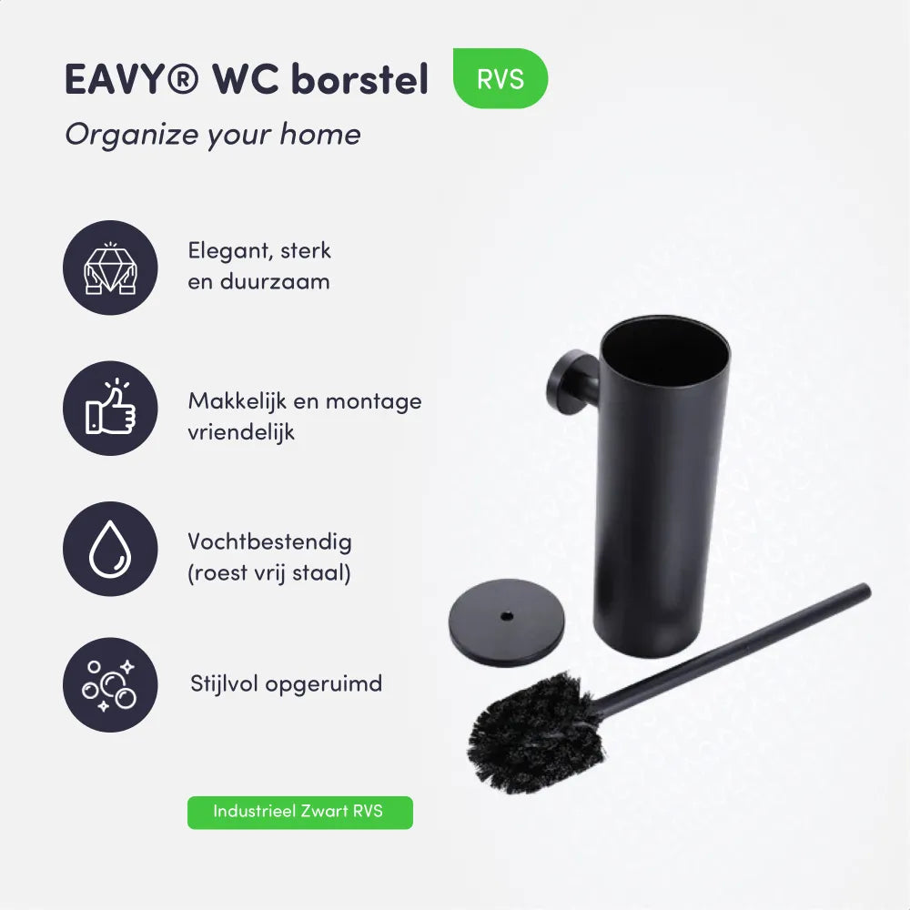 wc borstel rvs zwart wandmontage
