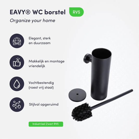 wc borstel rvs zwart wandmontage