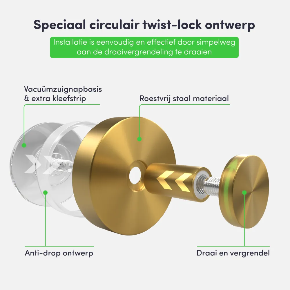 EAVY vacuum zuignap handdoekhouders RVS goud - bevestiging zonder boren