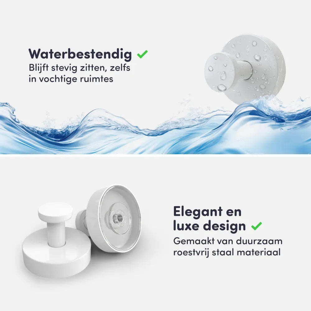 Zuignap met haak (2 stuks) - Handdoekhaakje - Wit - RVS
