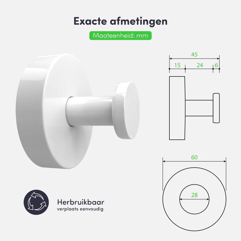 Zuignap met haak (2 stuks) - Handdoekhaakje - Wit - RVS