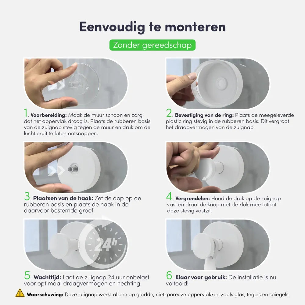 Zuignap met haak (2 stuks) - Handdoekhaakje - Wit - RVS