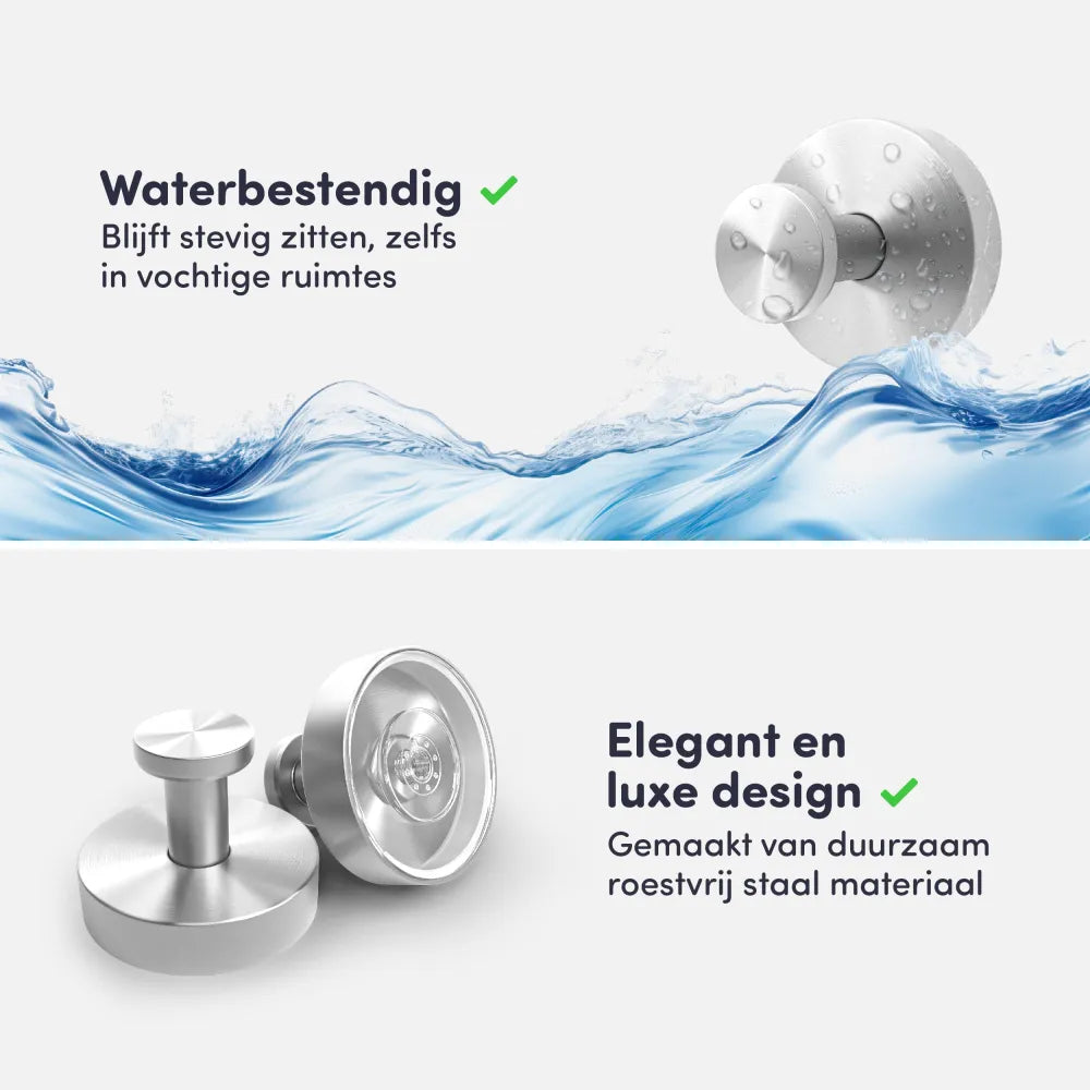Zuignap met haak (2 stuks) - Handdoekhaakje - Zilver - RVS