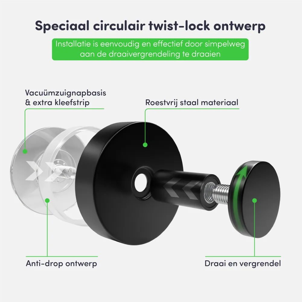 EAVY werking zuignap handdoekhaak - zwart RVS