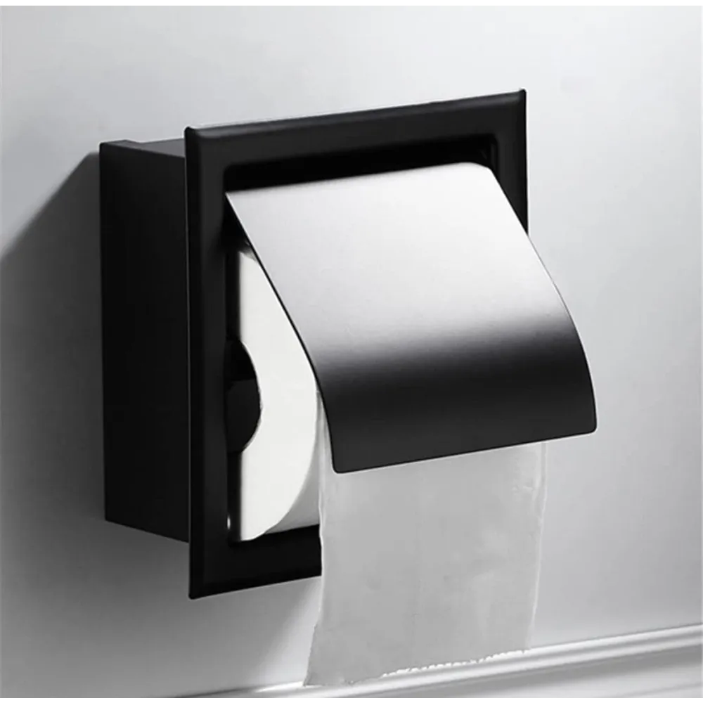 Zwarte inbouw toiletrolhouder voor in de muur - Eavy.nl