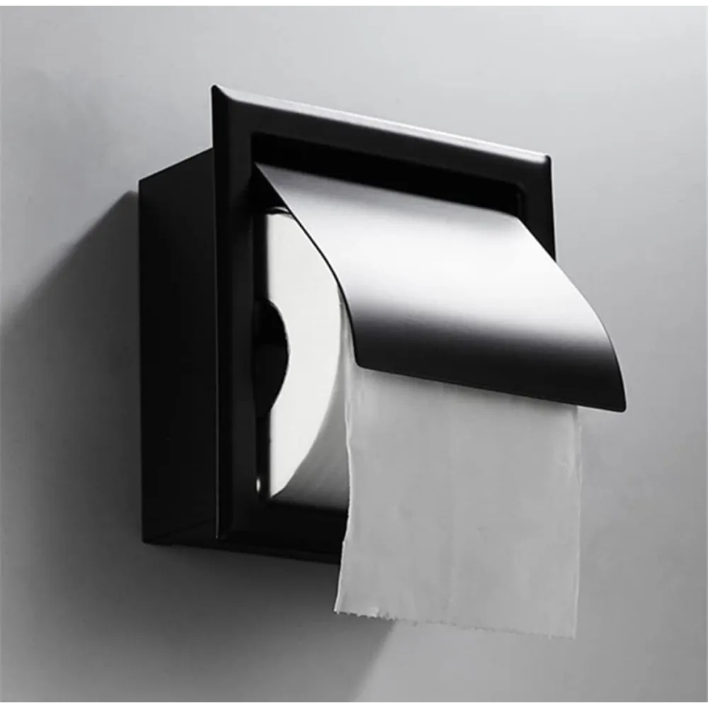 Zwarte inbouw toiletrolhouder voor in de muur - Eavy.nl