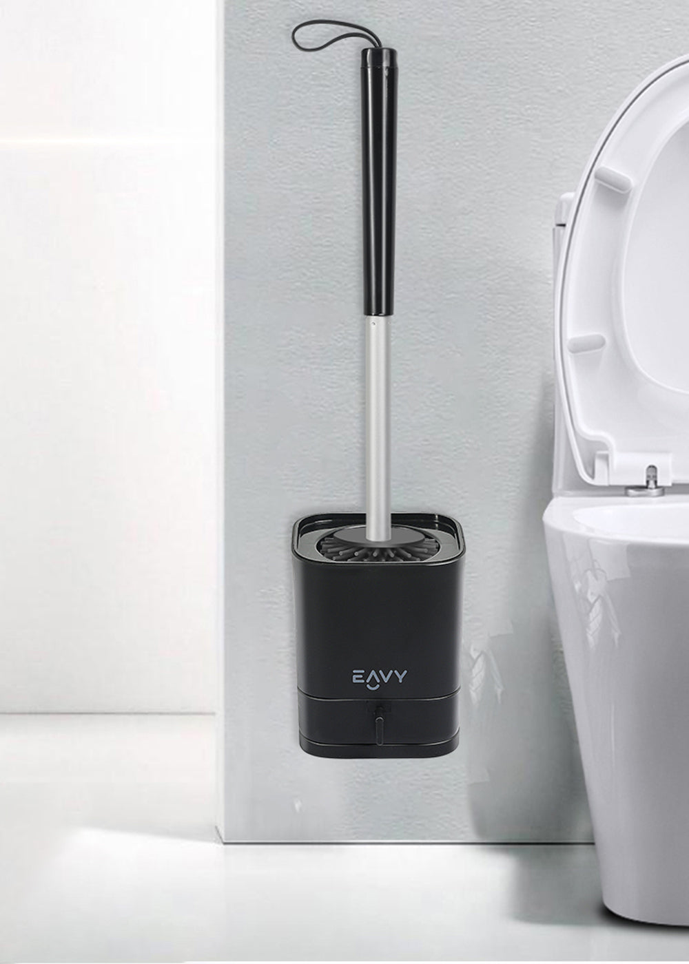 WC Borstel met Houder - Hygiënische Toiletborstelhouder Siliconen - Zwart - Vierkant - EAVY.NL