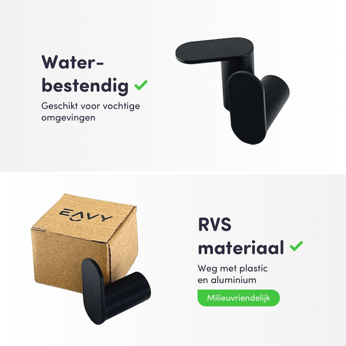 Set van 2 handdoekhaakjes - Boren - RVS - EAVY.NL