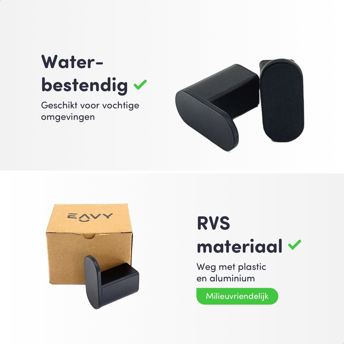 Set van 2 handdoekhaken Zwart - Boren - RVS - EAVY.NL