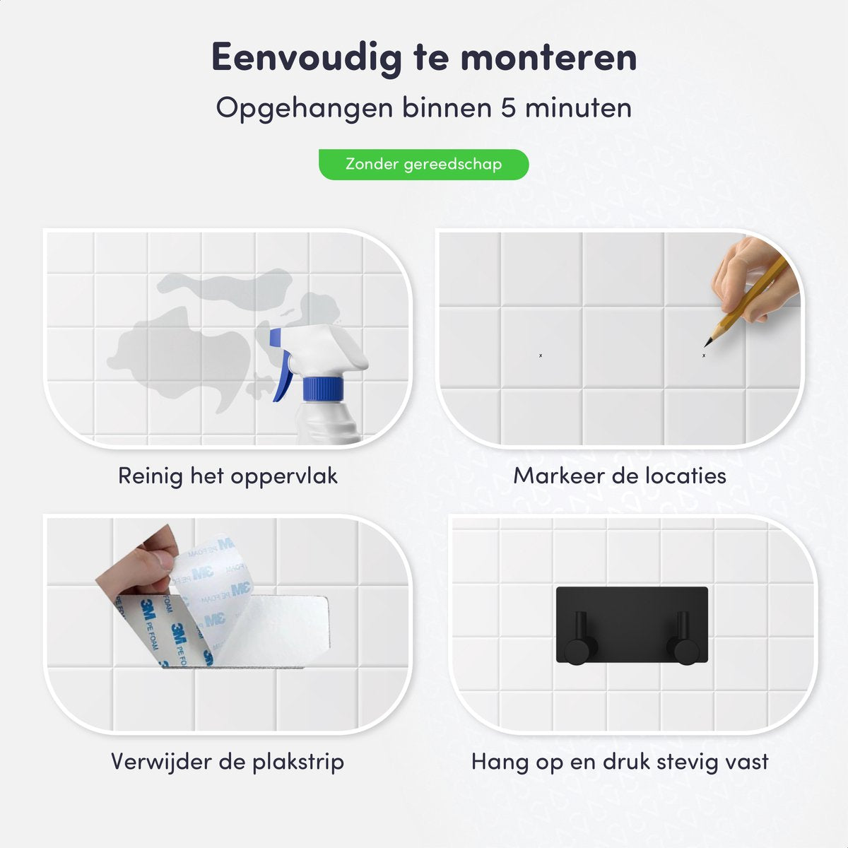 EAVY - Zelfklevende handdoekhaakjes RVS - handdoekhouder - wandhaak - plakhaak - Zwart - EAVY.NL