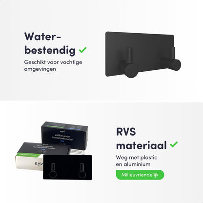 EAVY - Zelfklevende handdoekhaakjes RVS - handdoekhouder - wandhaak - plakhaak - Zwart - EAVY.NL