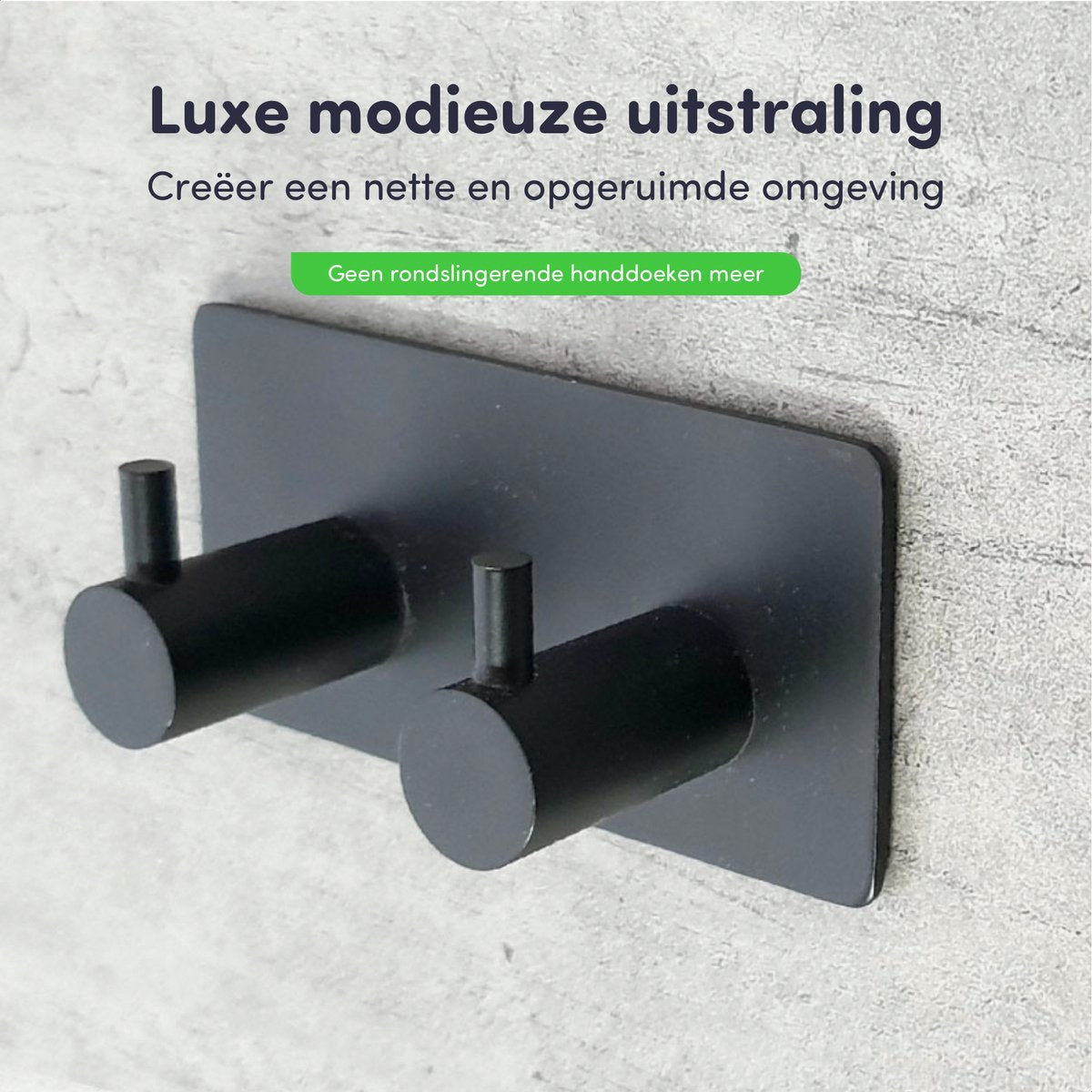 EAVY - Zelfklevende handdoekhaakjes RVS - handdoekhouder - wandhaak - plakhaak - Zwart - EAVY.NL