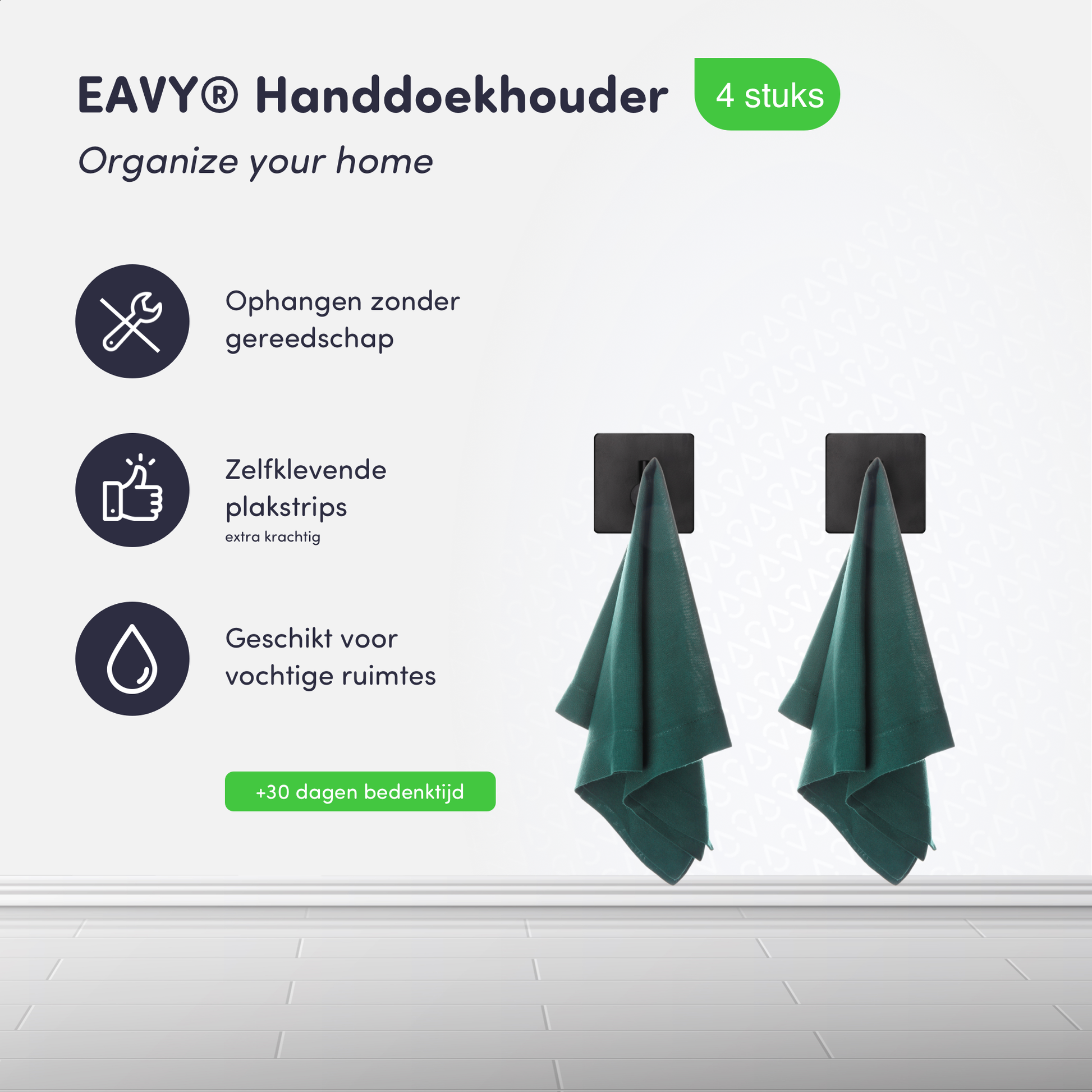 EAVY Handdoekhaakjes Zelfklevend Zwart - 2x Zelfklevende Haakjes - Handdoekhouder - Plakhaakjes - Wandhaak - EAVY.NL