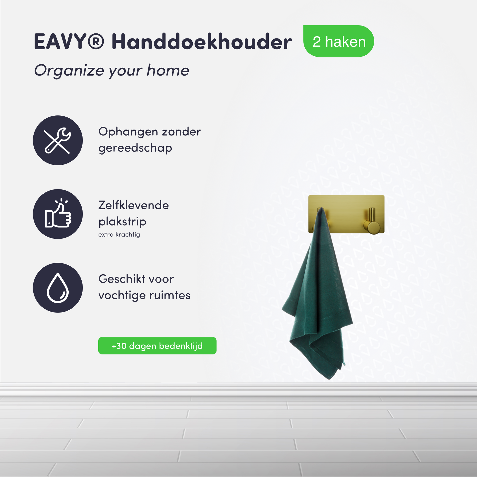 EAVY - Zelfklevende handdoekhaakjes RVS - handdoekhouder - wandhaak - plakhaak - Goud - EAVY.NL