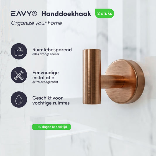 EAVY - Handdoekhaak set van 2 - Boren - Schroef - Geborsteld Koper