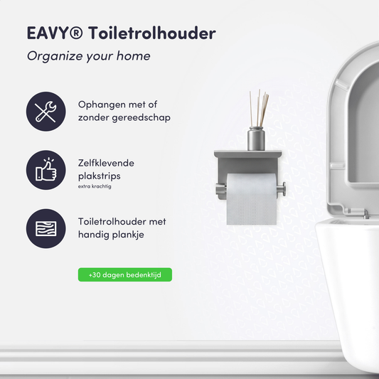 EAVY WC Rolhouder met Plankje - Zelfklevend of Boren - Grijs