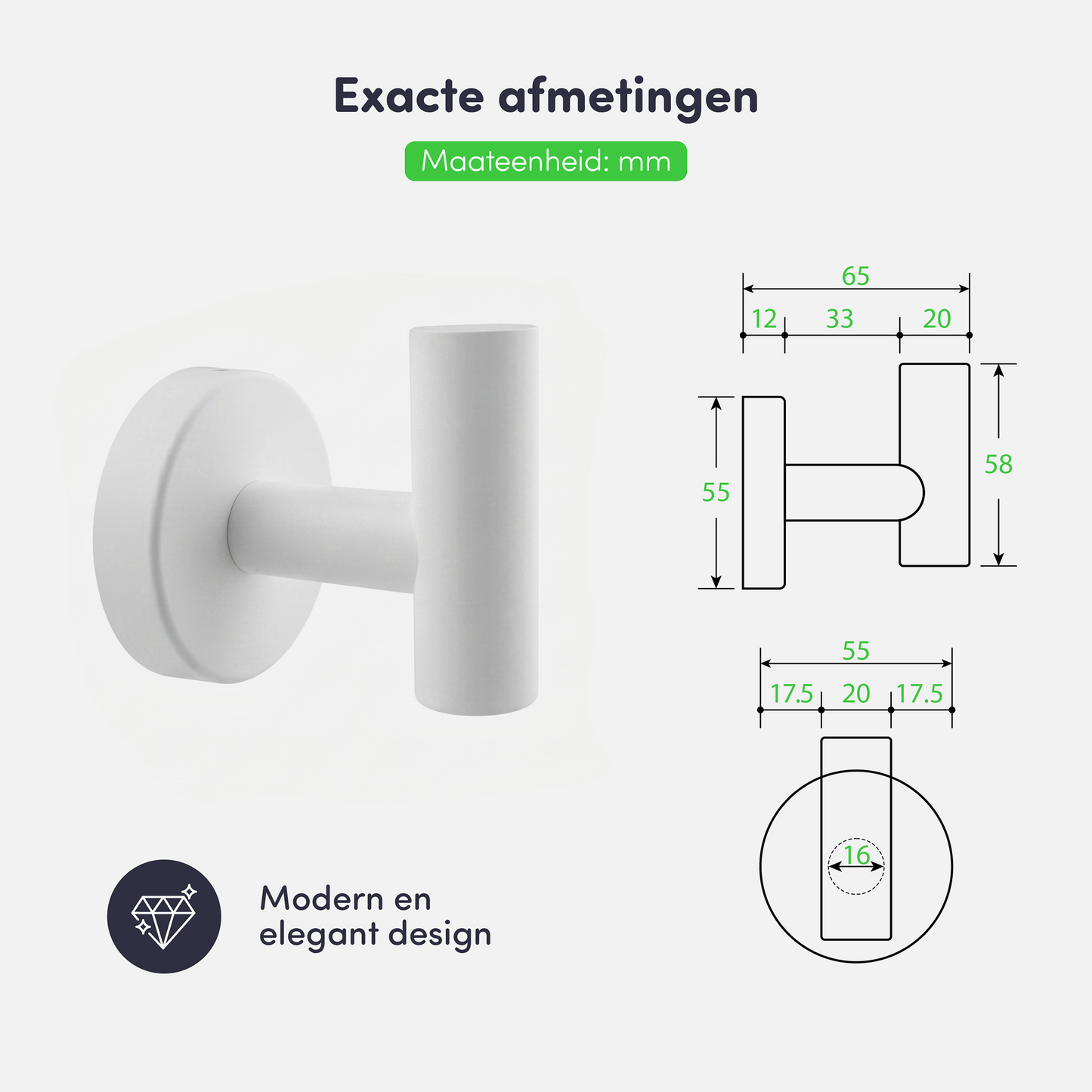 EAVY - Handdoekhaak set van 2 - Boren - Schroef - Wit