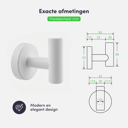 EAVY - Handdoekhaak set van 2 - Boren - Schroef - Wit