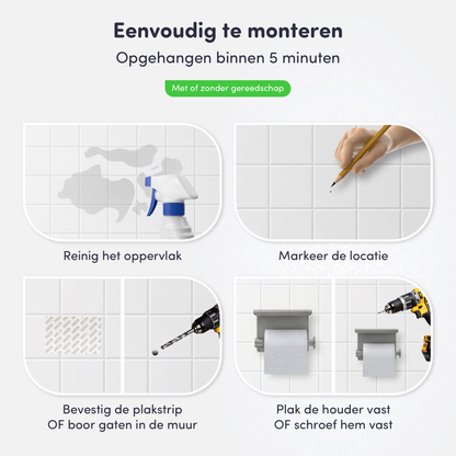 EAVY WC Rolhouder met Plankje - Zelfklevend of Boren - Grijs