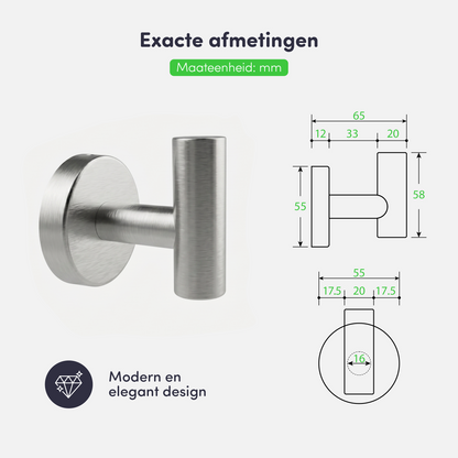 EAVY - Handdoekhaak set van 2 - Boren - Schroef - RVS