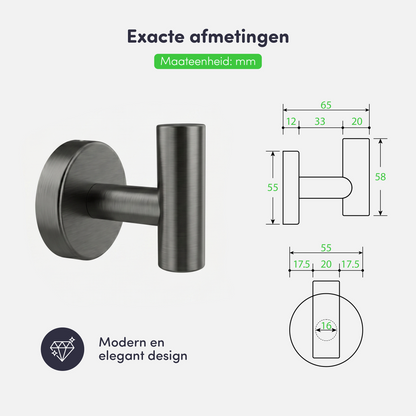 EAVY - Handdoekhaak set van 2 - Boren - Schroef - Gun Metal