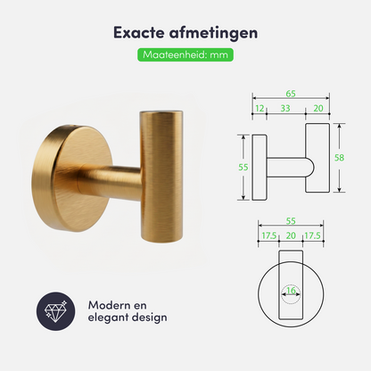 EAVY - Handdoekhaak set van 2 - Boren - Schroef - Goud