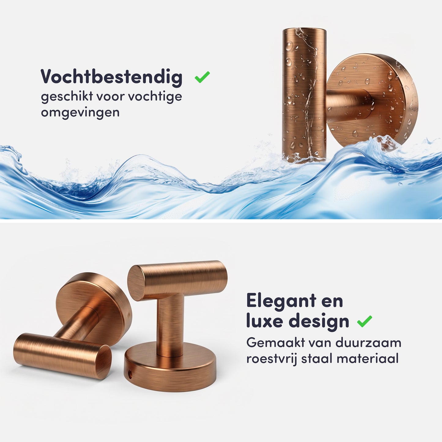 EAVY - Handdoekhaak set van 2 - Boren - Schroef - Geborsteld Koper