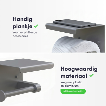 EAVY WC Rolhouder met Plankje - Zelfklevend of Boren - Grijs