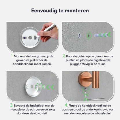 EAVY - Handdoekhaak set van 2 - Boren - Schroef - Geborsteld Koper
