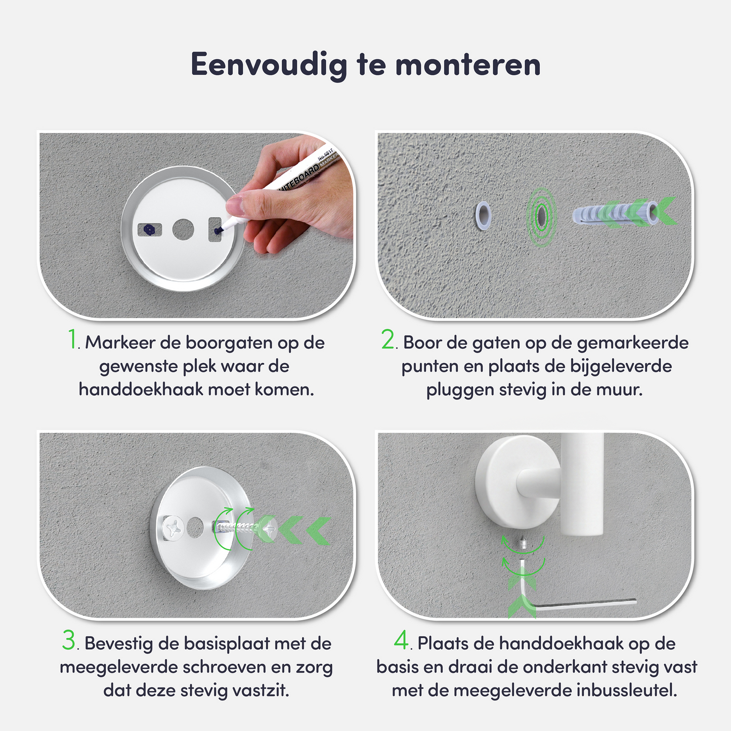 EAVY - Handdoekhaak set van 2 - Boren - Schroef - Wit