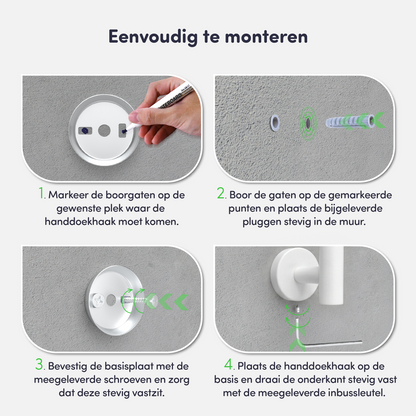 EAVY - Handdoekhaak set van 2 - Boren - Schroef - Wit