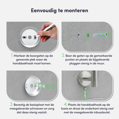 EAVY - Handdoekhaak set van 2 - Boren - Schroef - RVS
