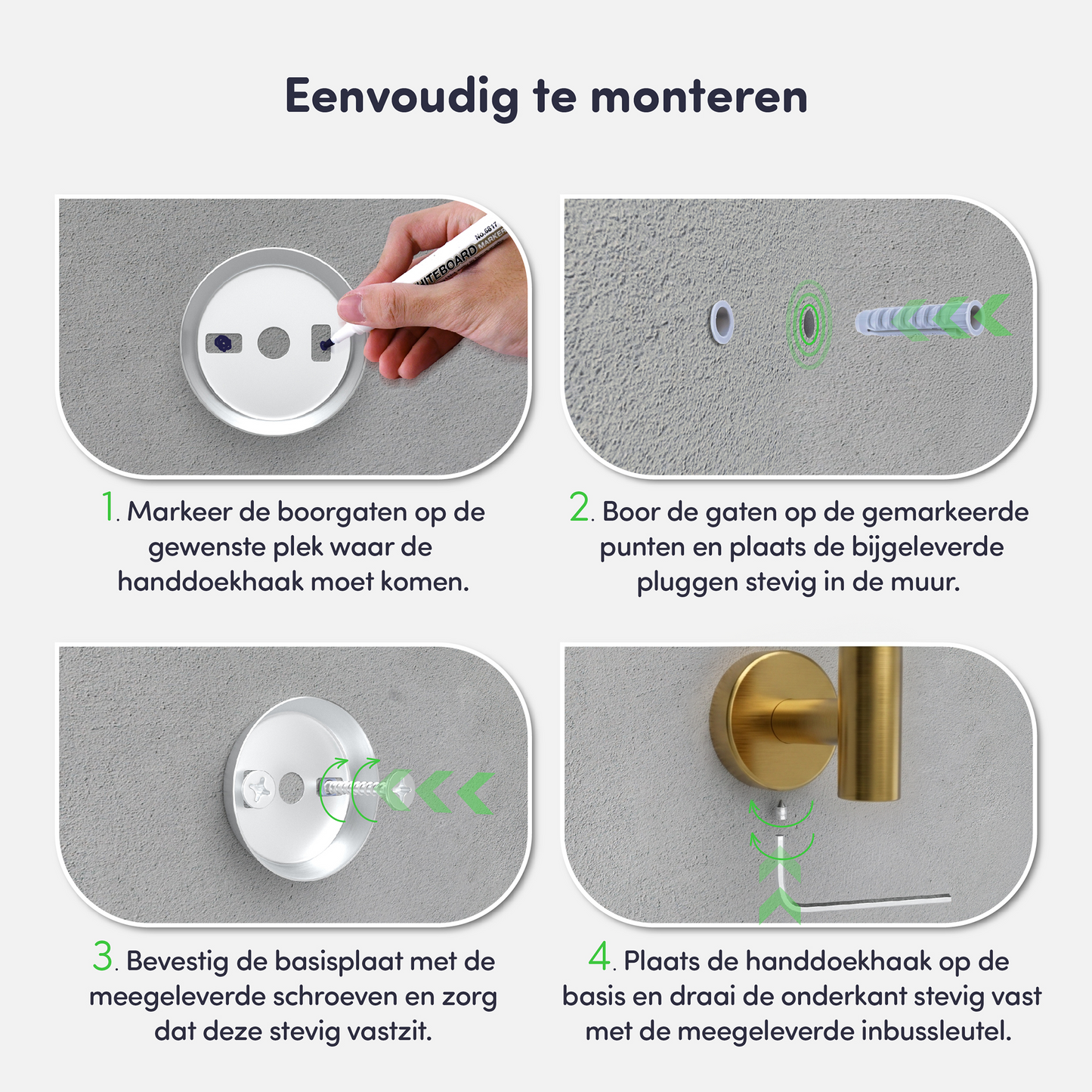 EAVY - Handdoekhaak set van 2 - Boren - Schroef - Goud