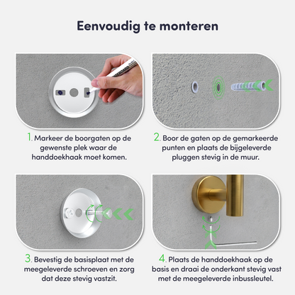 EAVY - Handdoekhaak set van 2 - Boren - Schroef - Goud