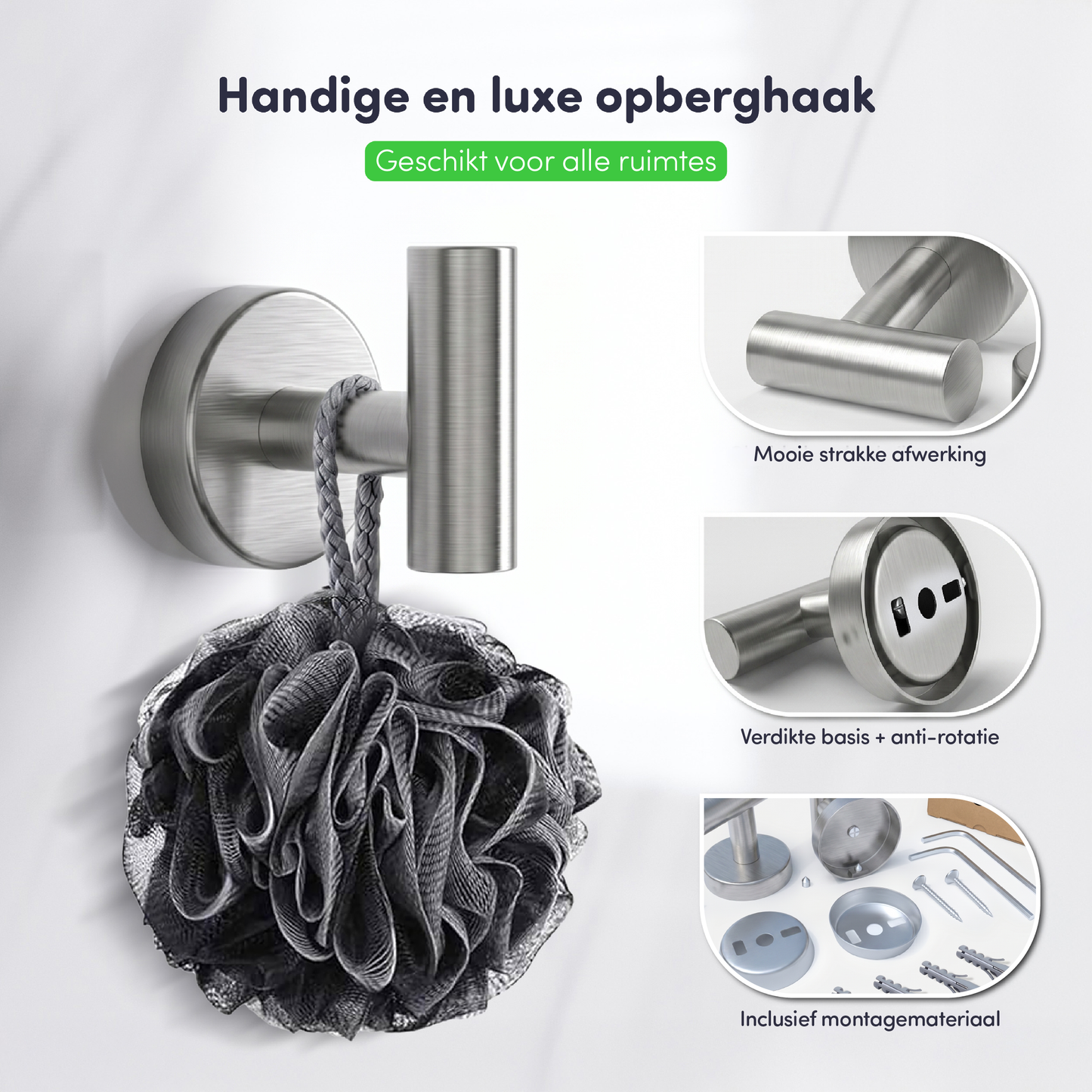 EAVY - Handdoekhaak set van 2 - Boren - Schroef - RVS