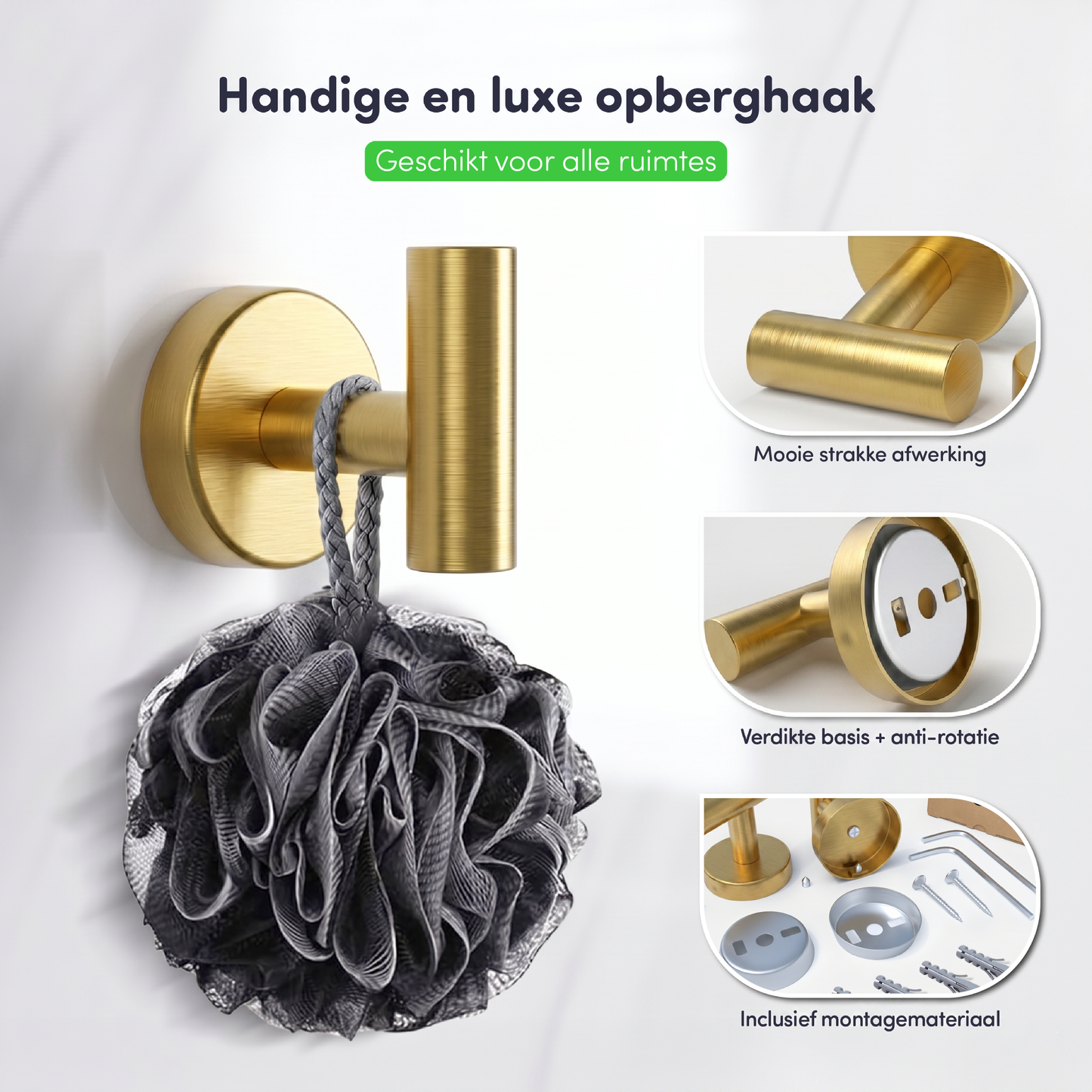 EAVY - Handdoekhaak set van 2 - Boren - Schroef - Goud
