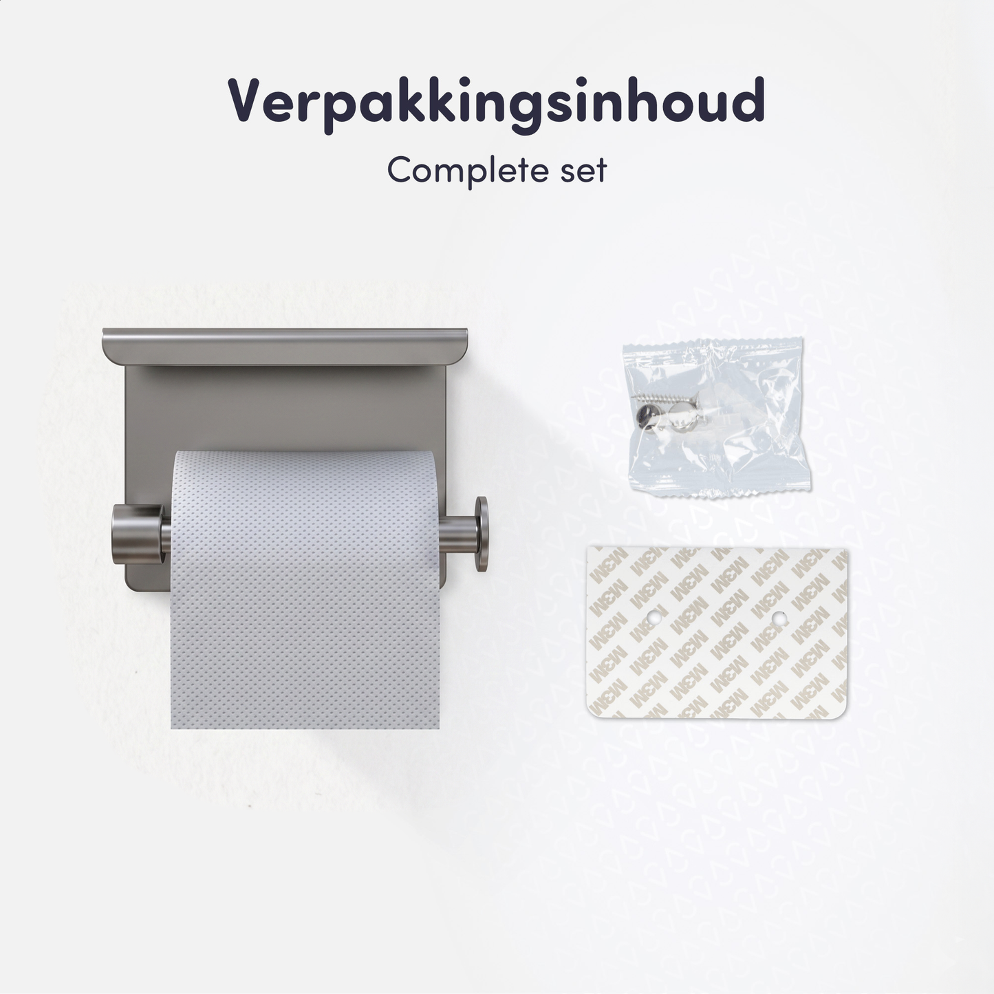EAVY WC Rolhouder met Plankje - Zelfklevend of Boren - Grijs