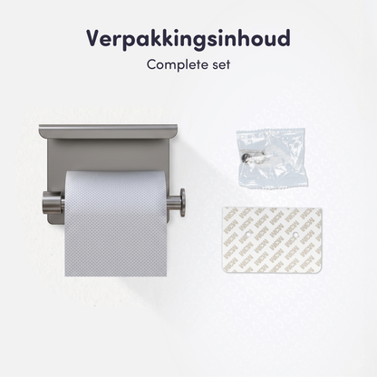 EAVY WC Rolhouder met Plankje - Zelfklevend of Boren - Grijs