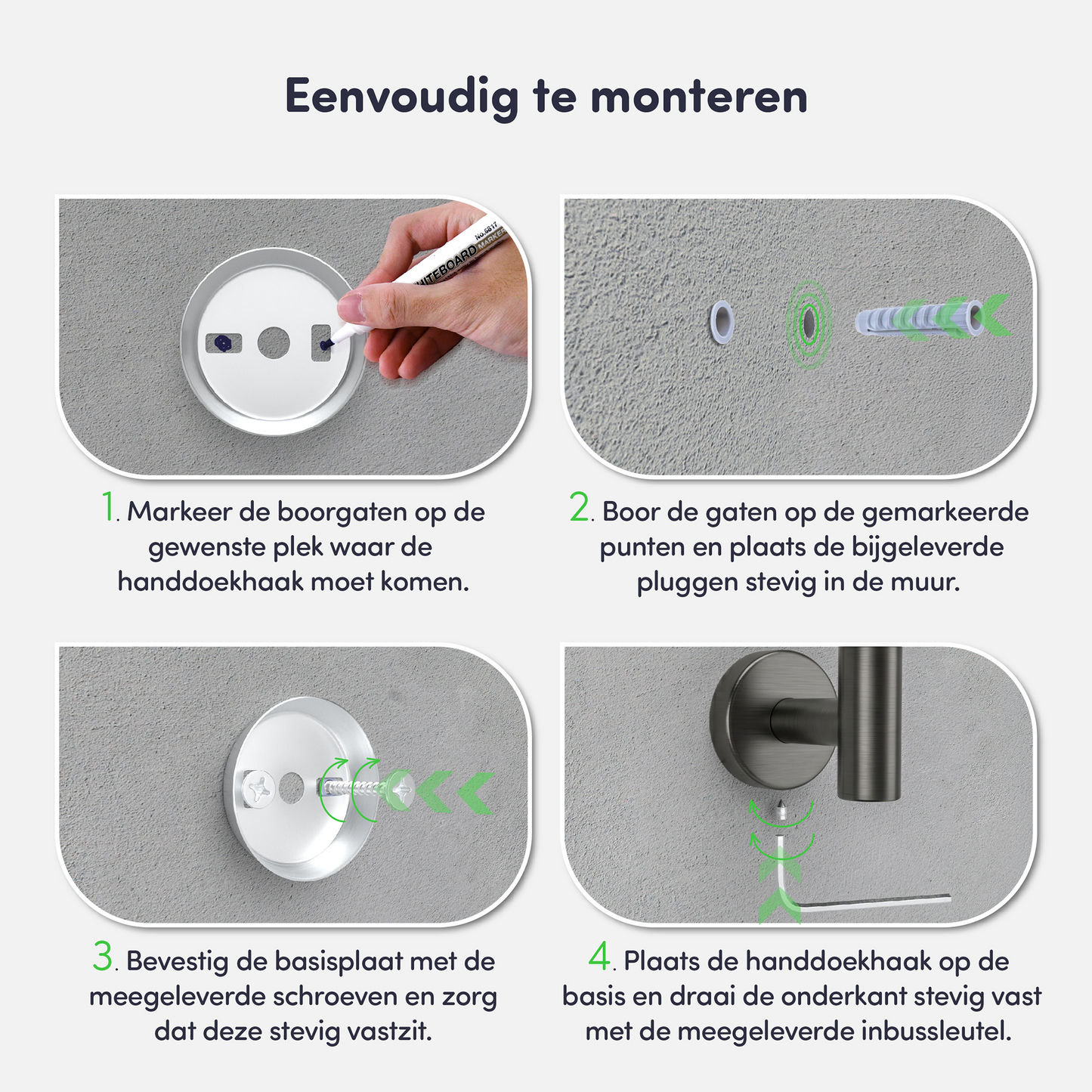 EAVY - Handdoekhaak set van 2 - Boren - Schroef - Gun Metal