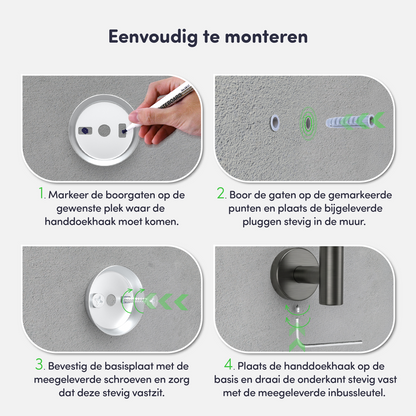 EAVY - Handdoekhaak set van 2 - Boren - Schroef - Gun Metal