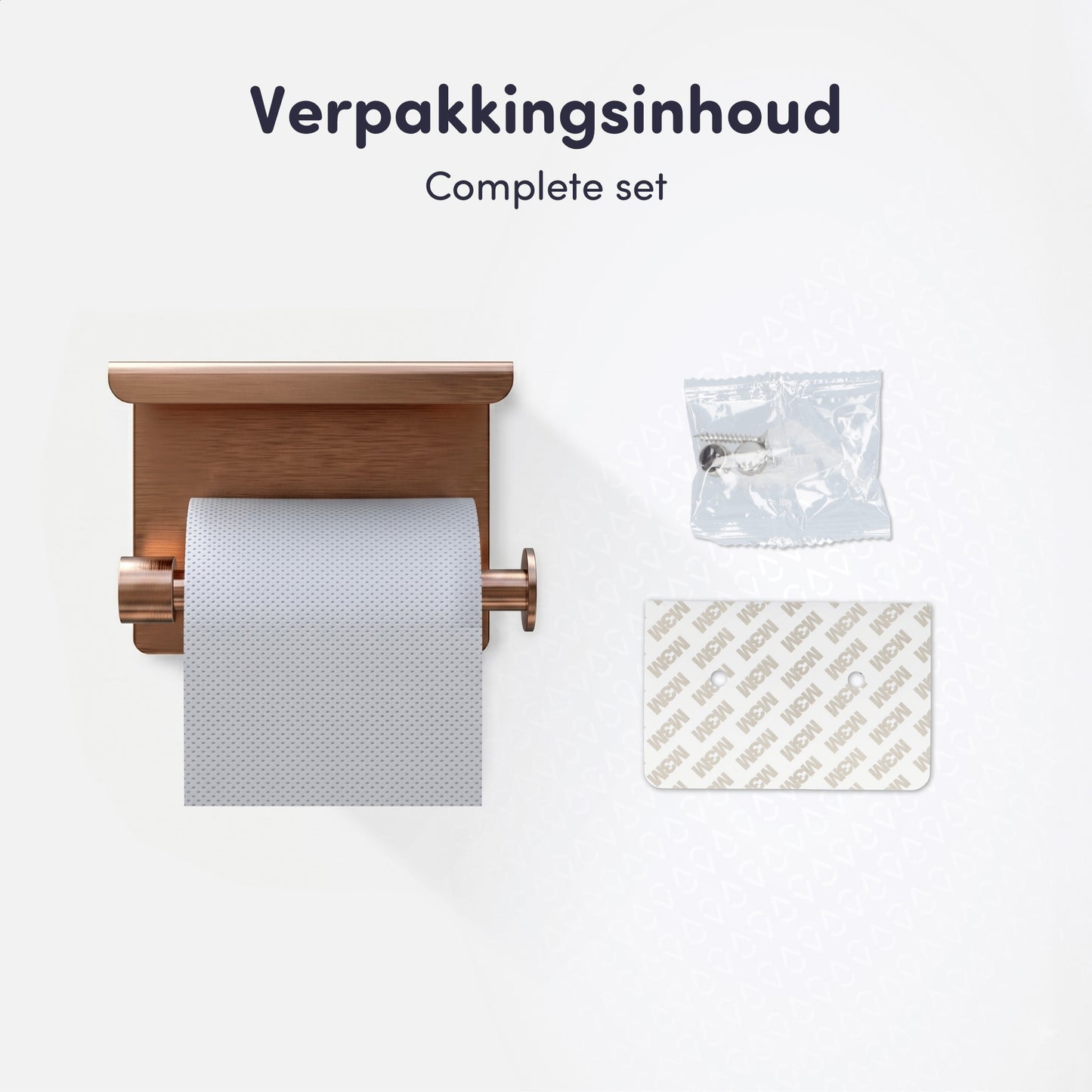 EAVY WC Rolhouder met Plankje - Zelfklevend of Boren - Geborsteld Koper