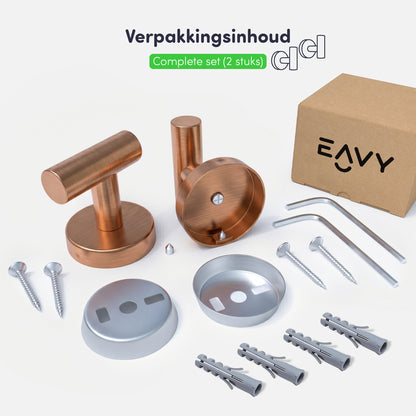 EAVY - Handdoekhaak set van 2 - Boren - Schroef - Geborsteld Koper
