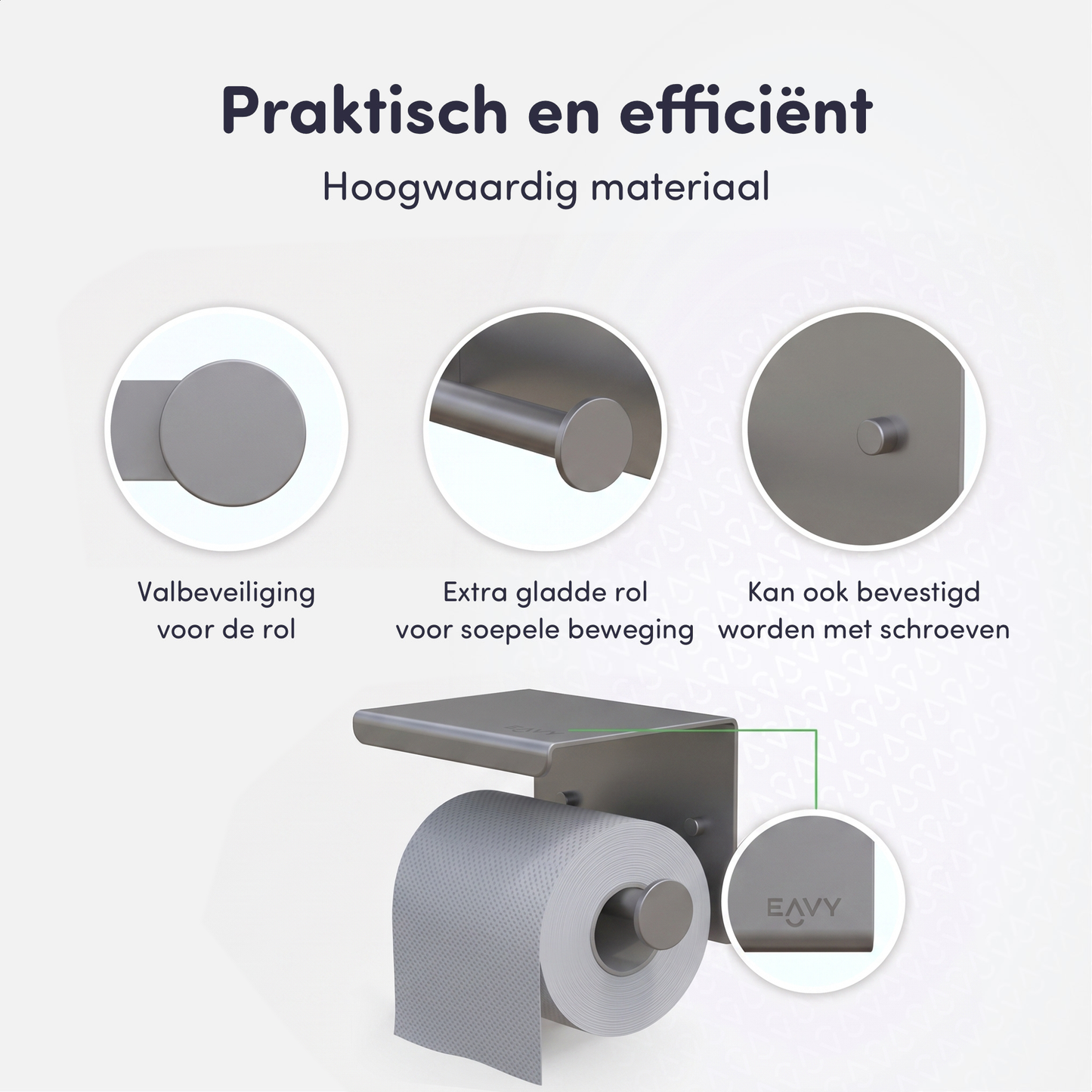 EAVY WC Rolhouder met Plankje - Zelfklevend of Boren - Grijs