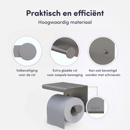 EAVY WC Rolhouder met Plankje - Zelfklevend of Boren - Grijs