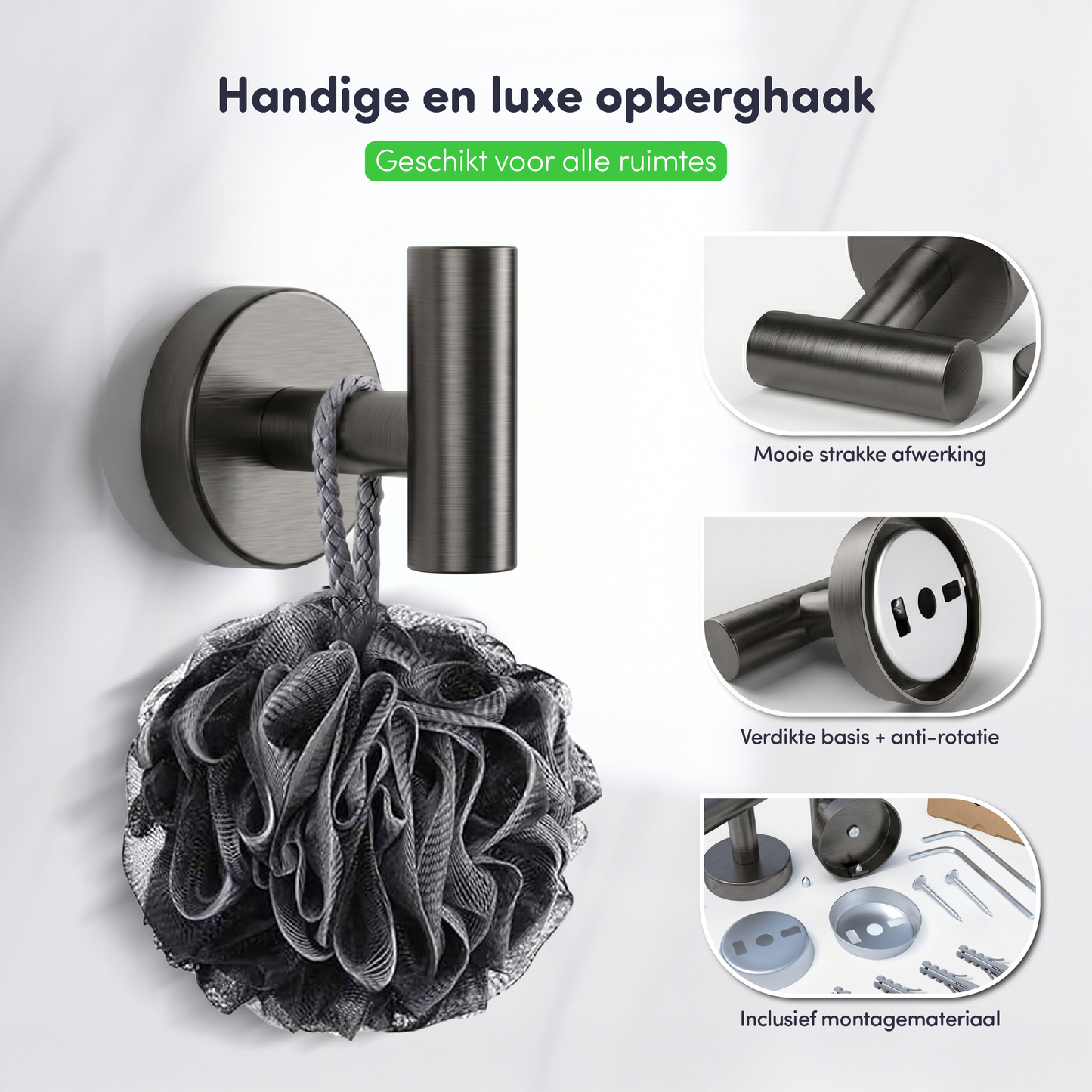 EAVY - Handdoekhaak set van 2 - Boren - Schroef - Gun Metal