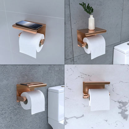 EAVY WC Rolhouder met Plankje - Zelfklevend of Boren - Geborsteld Koper