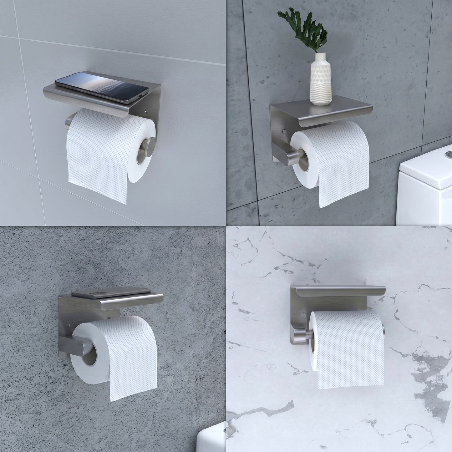 EAVY WC Rolhouder met Plankje - Zelfklevend of Boren - Grijs