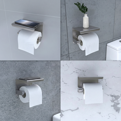 EAVY WC Rolhouder met Plankje - Zelfklevend of Boren - Grijs