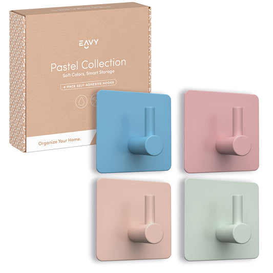 EAVY - Kinderkapstok - Zelfklevende handdoekhaakjes - Pastel Kleuren - Vierkant - RVS - 4 stuks