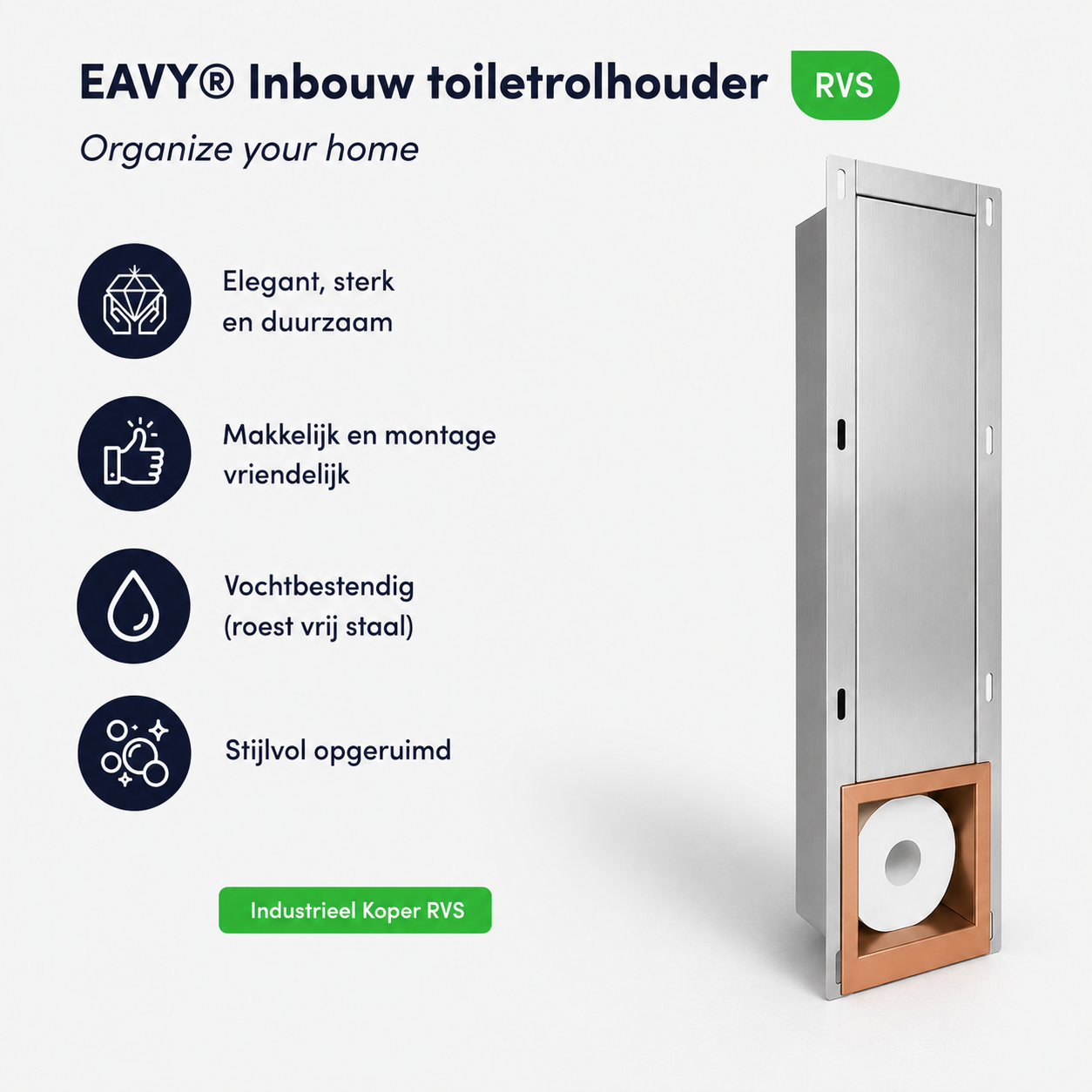 Inbouw toilet rolhouder Koper RVS